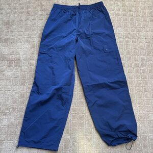 PINK Victoria's Secret Satin Parachute Cargo Pants Womens L Blue Relaxed Pull On